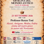 Conferenza del prof. Renzo Tosi, 23 settembre 2026 ore 17.00